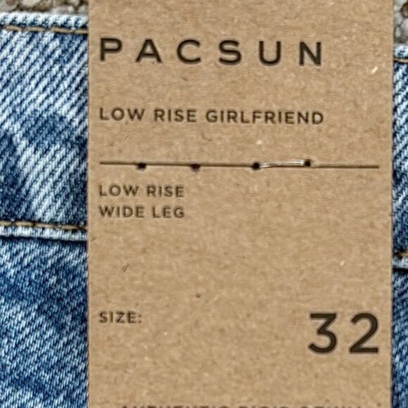 PacSun Wide Leg Girlfriend Jeans Womens 32 Blue Stone Wash Low Rise Cotton NWT - Picture 3 of 12